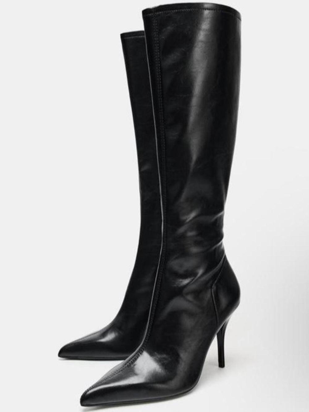 Zara Black Pointed-Toe Over-the-Knee Stiletto Boots